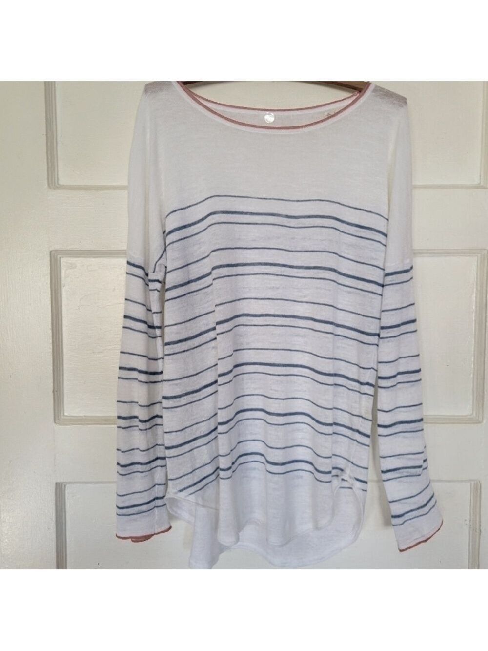 Margaret O'Leary Linen Blend Striped Ballet Neck Sweater